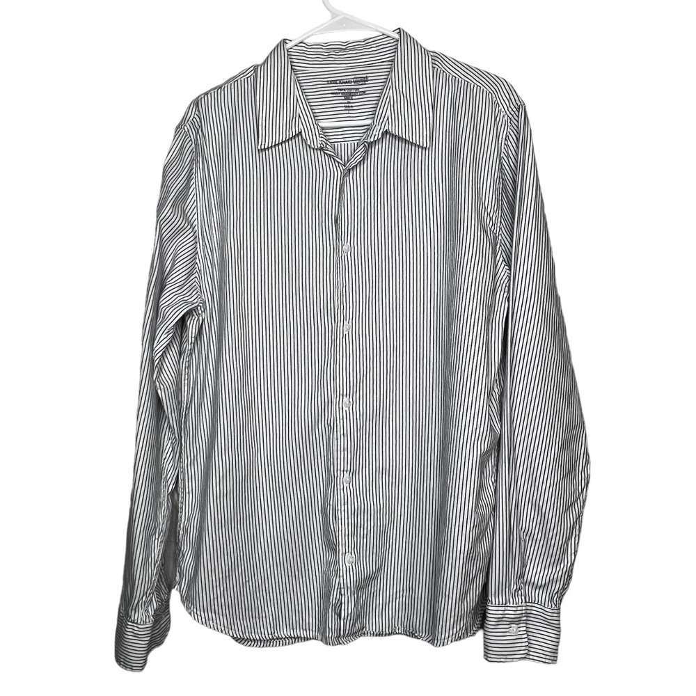 Men's Casual Black & White Stripe Button-Down Shirt